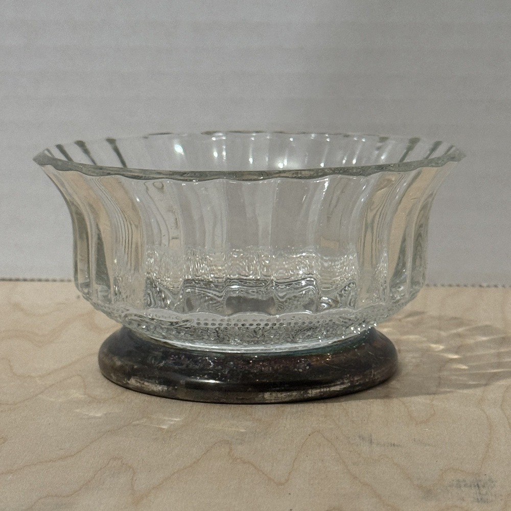 Vintage KIG Pressed Glass Silverplate Base Small Candy Nut Bowl Indonesia